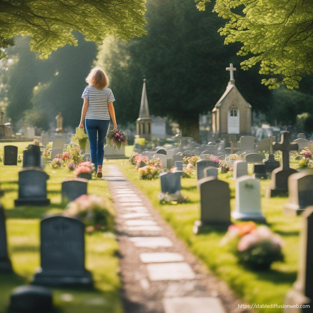 Lady walking up cemetery path